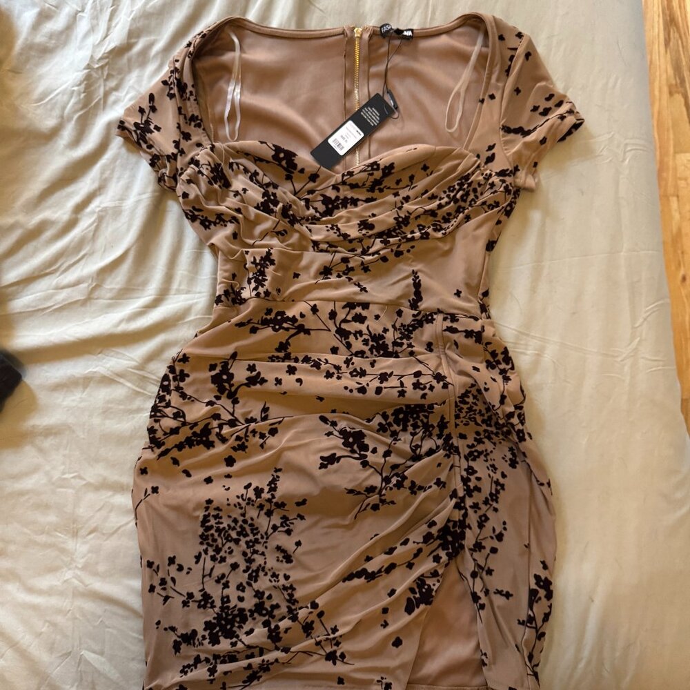 Body con draped mini dress with cowel neckline